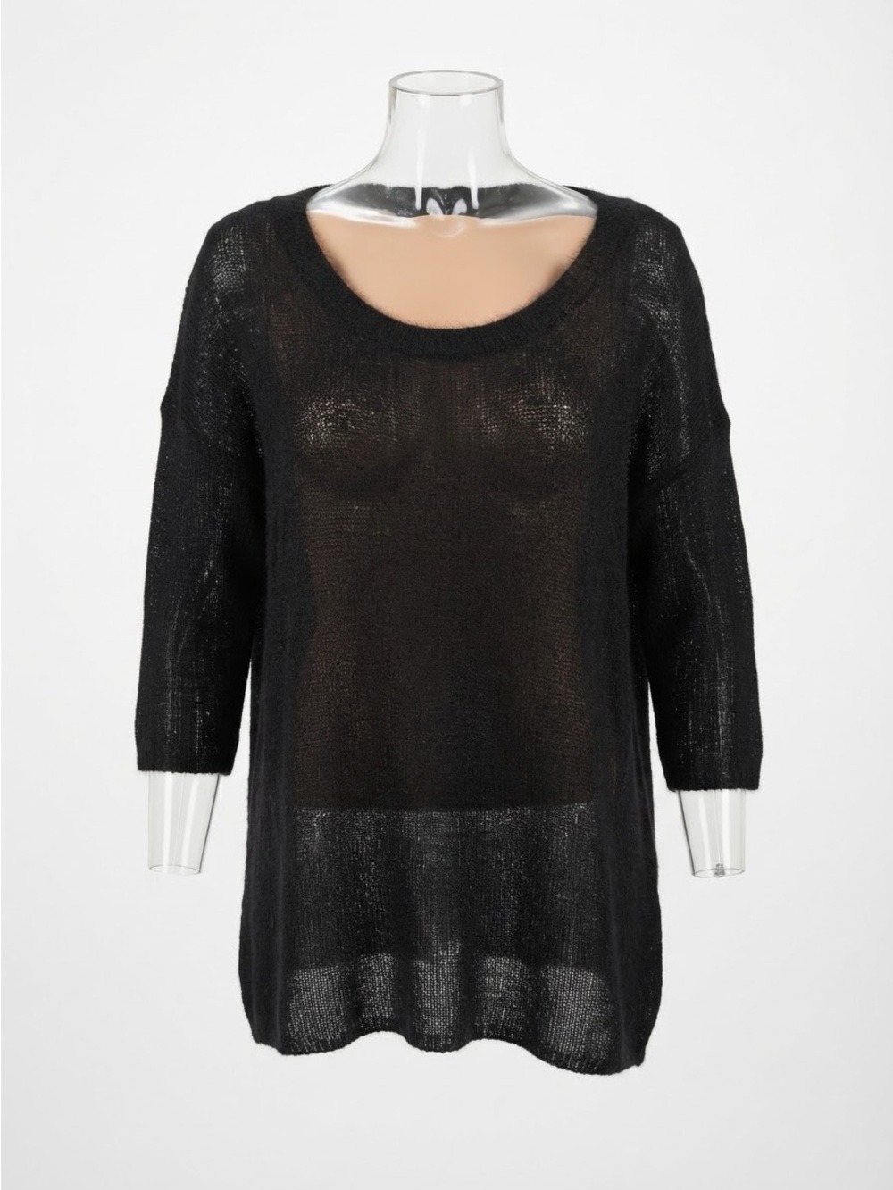 Black Lightweight Scoop Moher Neck Women' Sweater.